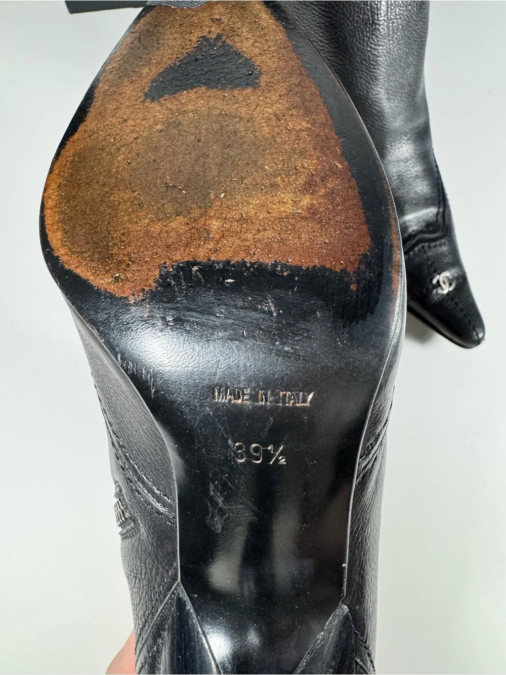 Vintage CHANEL Black Leather Western Kitten Ankle Heel Point Booties Women 9.5